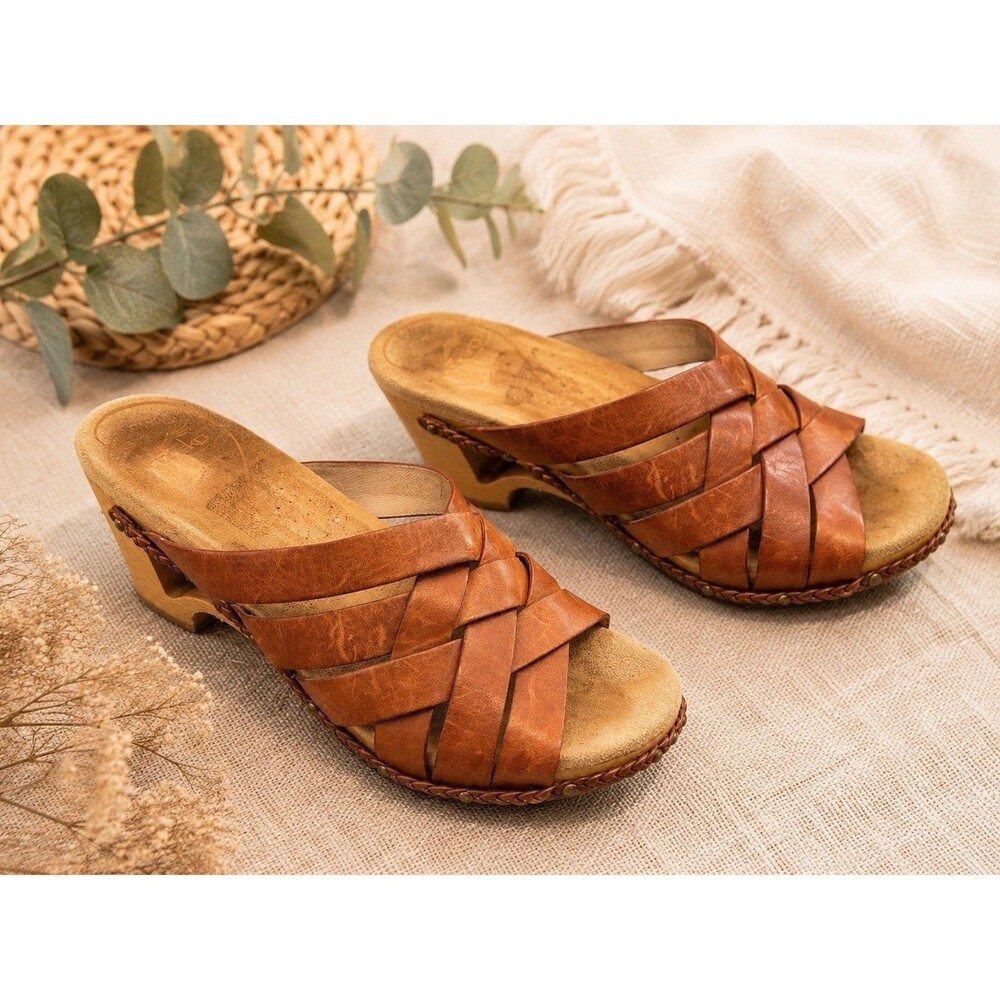 Dansko Brown Leather Wedge Comfort Sandals Heel Shoes Size 10.5 11 EUR 41 Summer